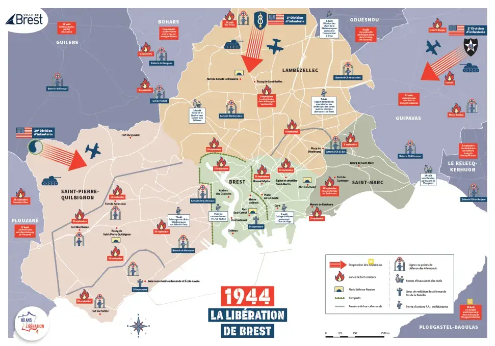 carte du jeu de la libération de Brest