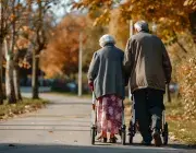 Deux personnes âgées marchent.
